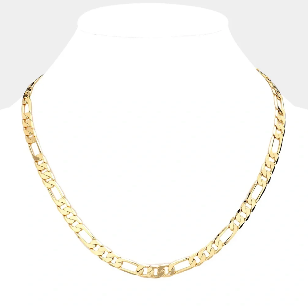 Gold Plated Figaro Metal Chain Necklace